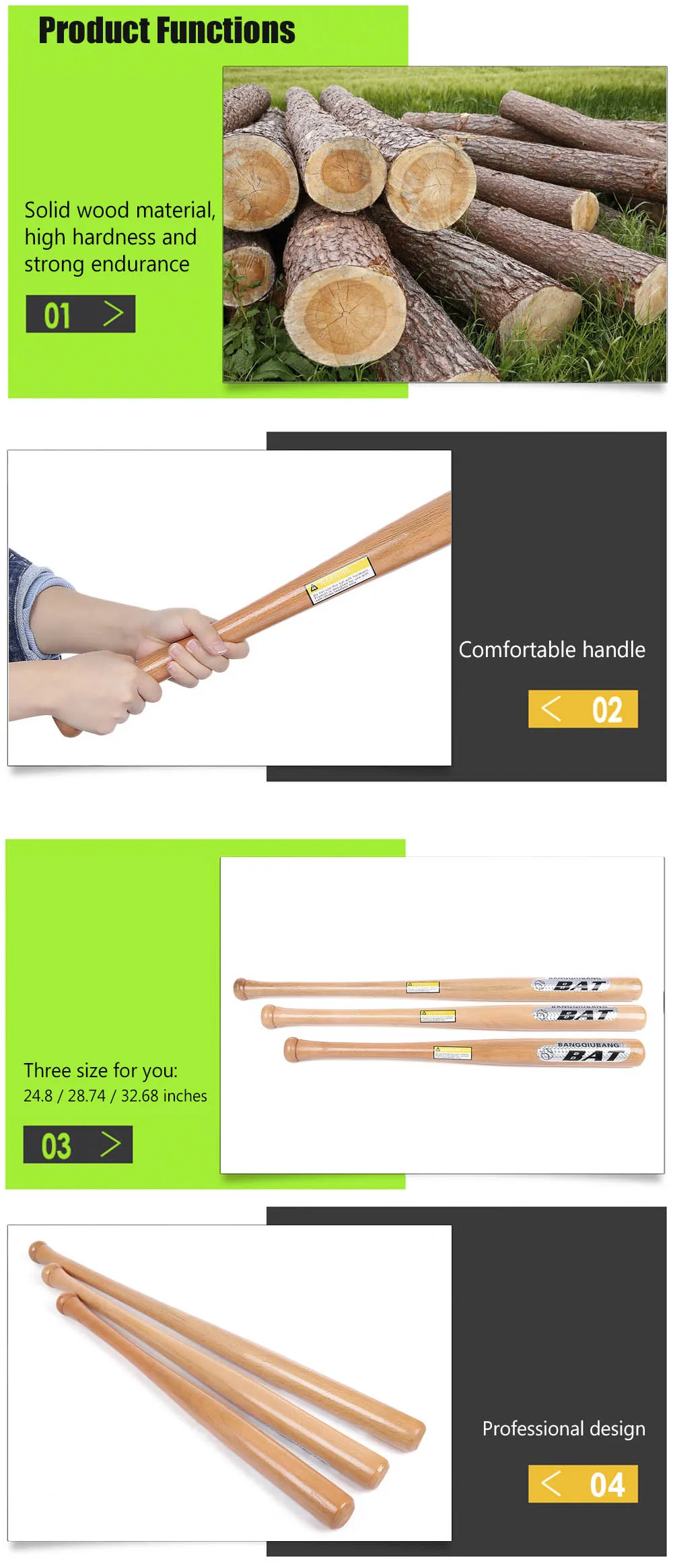 BAT Outdoor Sports Solid Wood Baseball Bat Fitness Equipment