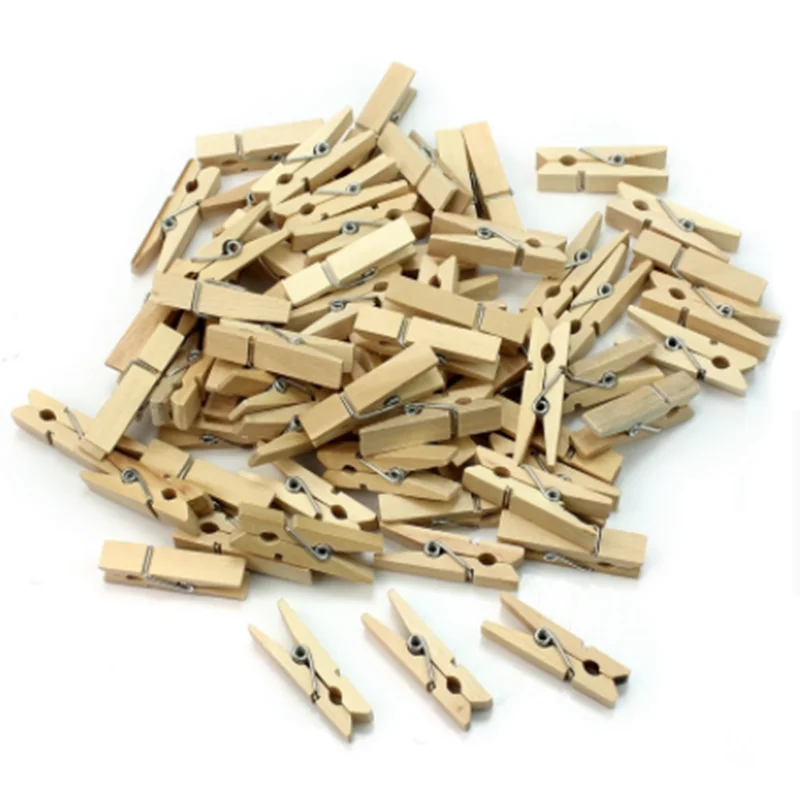50PCS/Lot 2.5cm Mini Wooden Memo Paper Clips For Message Wood Clips For Photo Clips Clothespin Crafts Decoration Clips Pegs