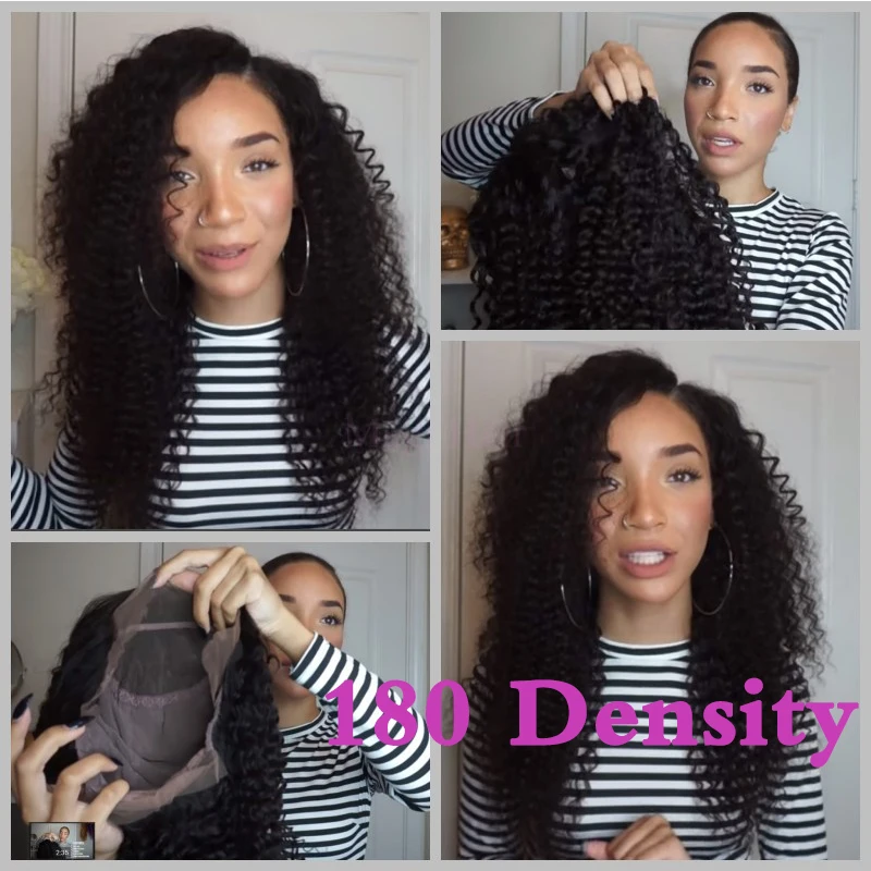

180 Density 7A Peruvian Kinky Curly Wigs Silky Front lace wig human hair full lace wigs for black women