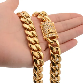 

16mm Miamia Florida Curb Cuban Link Chain Stainless Steel Jewelry Gold Color Necklace Or Bracelet 7-40" For Biker Men Xmas Gift