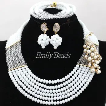

Terrific White Costume African Beads Jewelry Set Indian Nigerian Bridal Gift Jewelry Set 2016 Latest Free shipping ALJ230