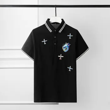 

Summer Short Sleeve Mens T-shirts Luxury Embroidered Badges On Airplane Heads Men T-shirts Fashion Casual Slim Fit T-shirt Man