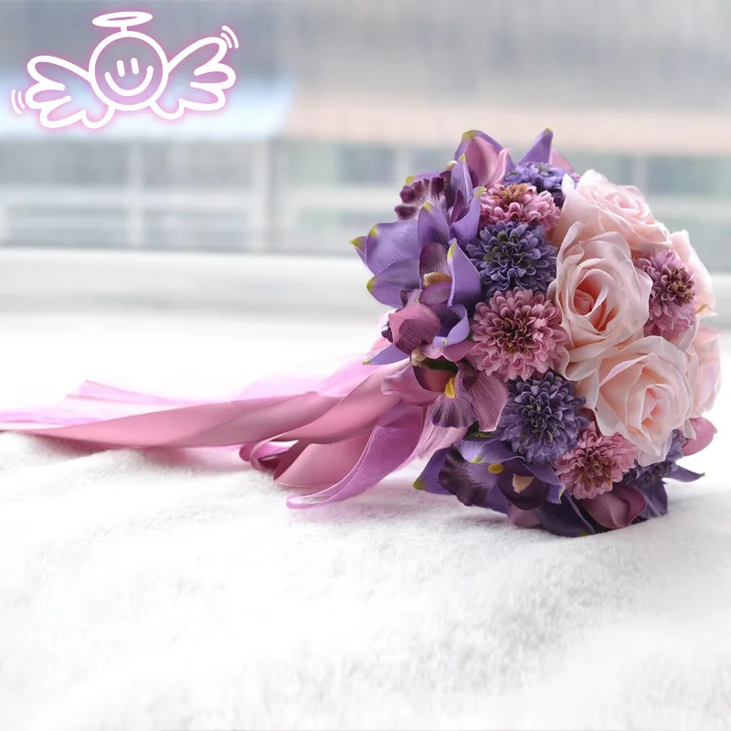 Two Colors Bridal Wedding Bouquet Artificial Hand Holding Flowers Handmade Rose Flowers Wedding Accessories Ramos De Novia