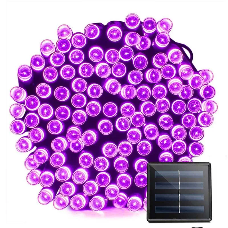 Гирлянда на солнечных батареях, светодиодный Сказочный светильник, наружная Водонепроницаемая садовая гирлянда с лампочками guirlande lumineuse, светодиодный Праздничный Рождественский свет - Испускаемый цвет: Purple