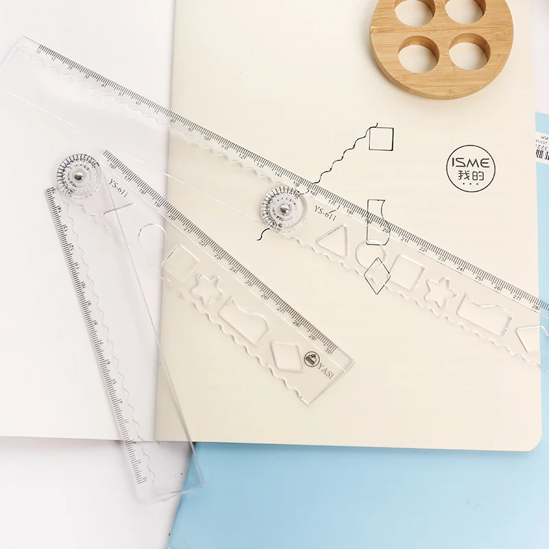 

Folding Transparent Rulers Student School Stationery Multifunctional Hollow Out Rulers 15-30CM