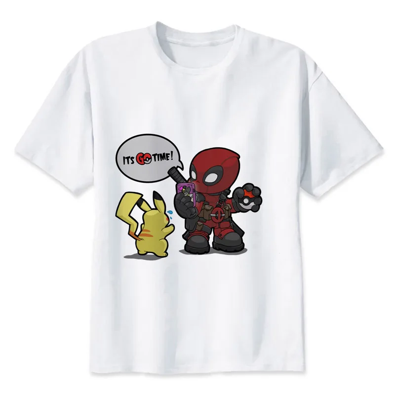 

Deadpool Pokemon GO time T shirt men t shirt fashion t-shirt O Neck white TShirts For man Top Tees MRR356