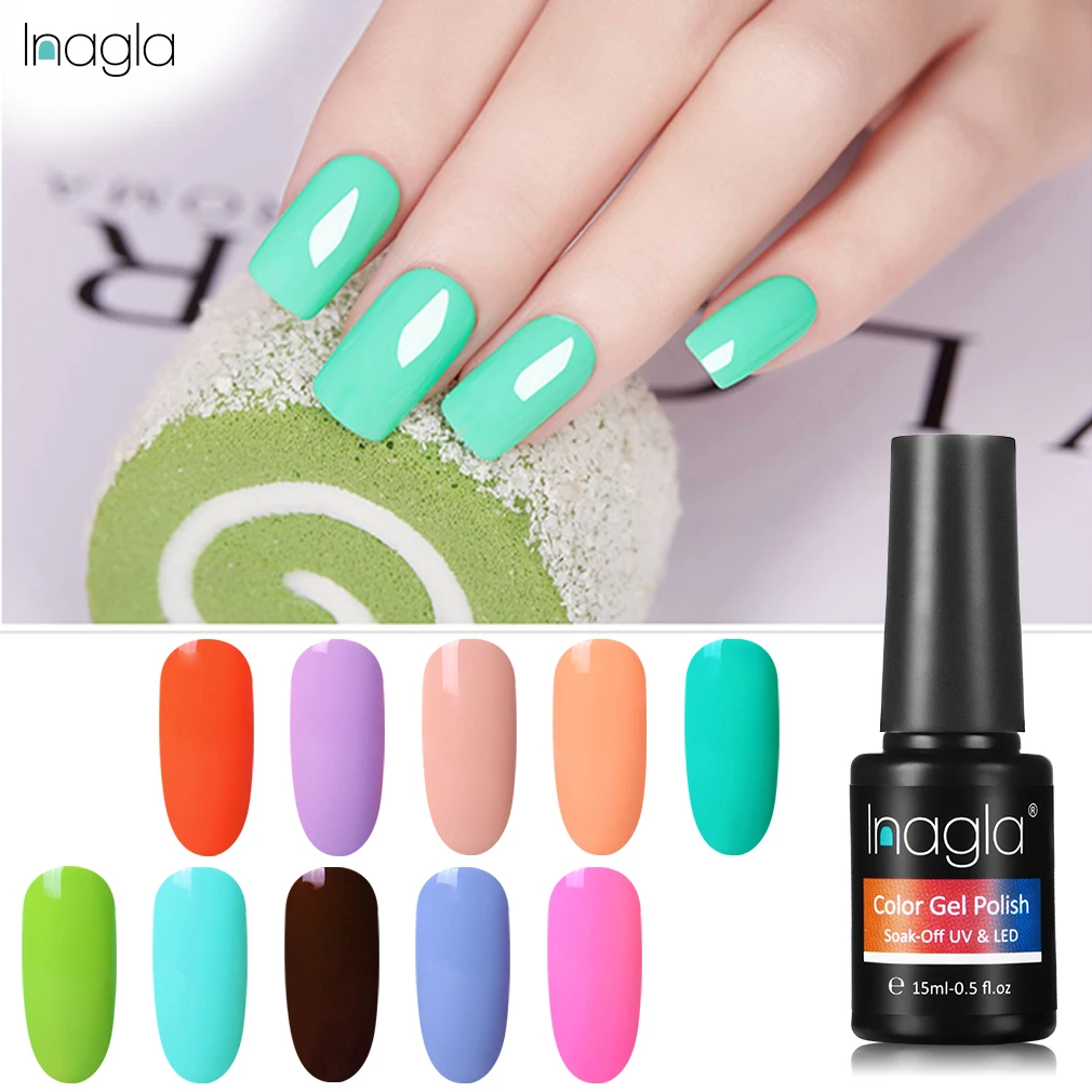 

Inagla 15ml Macaron Gel Polish Soak Off UV & LED Vernis Nail Art Primer 20 Color Varnish Semi Permanent Top Base Coat