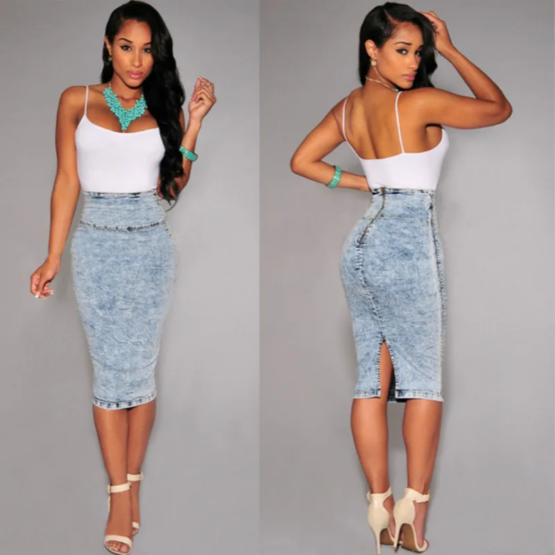 Buy Women Denim Skirts Plus Size High Waist Midi Skirt