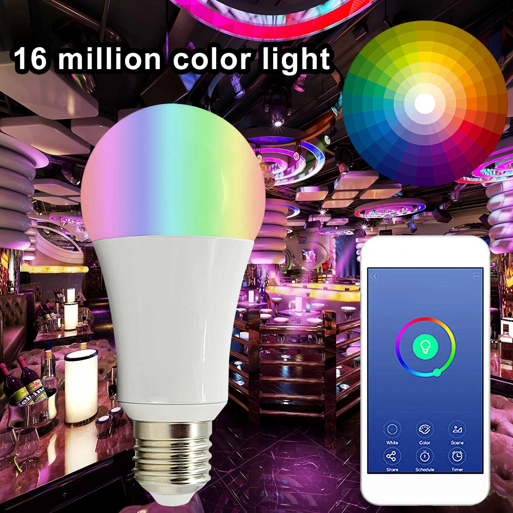 RGBW Bulb WIFI Wireless Control E27 B22 RGB Dimmable Lamp 9W Home LED Smart Bulb 16 million color light Amazon Alexa Control