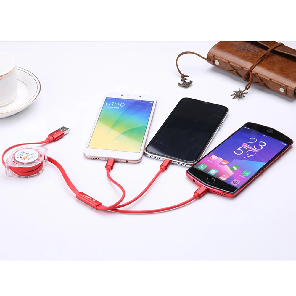 قابل للسحب 3 في 1 شحن كابل ل البرق مايكرو usb نوع c آيفون × 8/باد سامسونج ملاحظة 8 ، s8 onplus 5 طن ، lg ، جوجل ،