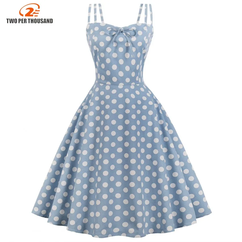 

S-4XL Plus Size Women Vintage Dress Fashion Polka Dot Summer Dress Bowknot Zipper Sleeveless Dress Elegant Party Vestidos