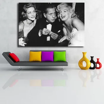 

Marilyns Monroes With Humphrey Bogart Lauren Bacall Canvas Black and White Poster Prints Wall Art Painting Decorative Picture