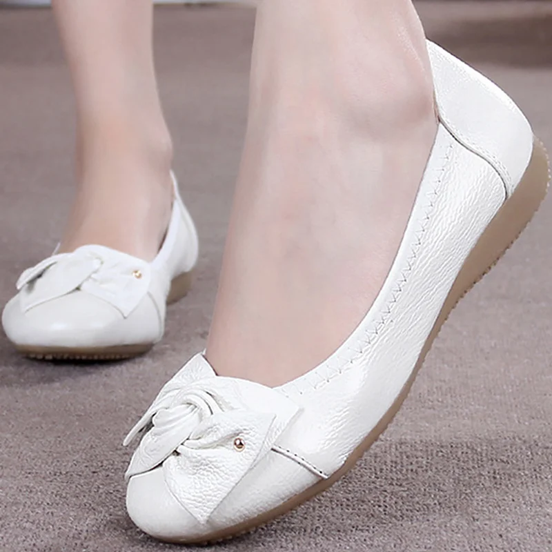 Cena Duży rozmiar 41 42 43 płaskie buty damskie motyl węzeł obuwie z prawdziwej skóry kobiet mody buty łodzi kobiet