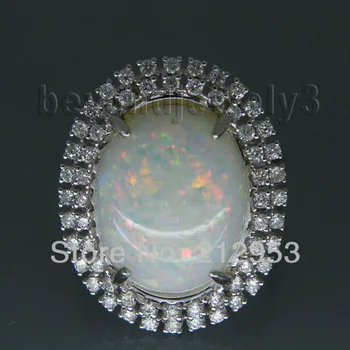 

Vintage Oval 12x16mm Solid 18Kt White Gold Natural Opal Ring Fine Jewelry for Wife Birthday Loving Gift SR294