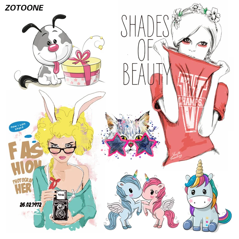 

ZOTOONE Iron on Transfer Patches for Clothing Cute Cartoon Animal Girl T Shirt Beaded Applique Clothes Decoration DIY Kid Gift G