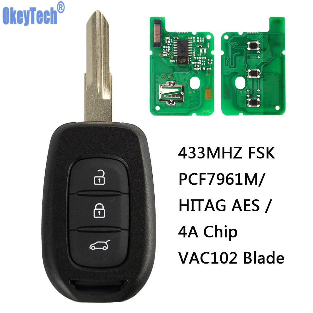 OkeyTech дистанционный Автомобильный ключ 433 МГц Fob 3 кнопки для Renault Sandero Megane Duster Logan