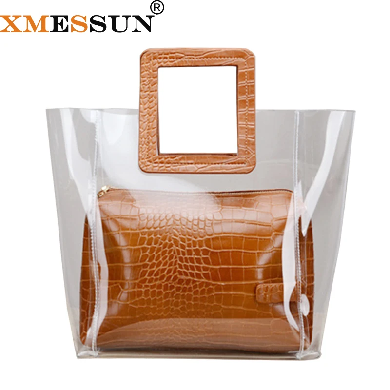 

XMESSUN 2019 Women Composite Bags Transparent Handbags Women Fashion Beach Bags Summer Shoulder Bags Candy Clear Jelly Bag H247