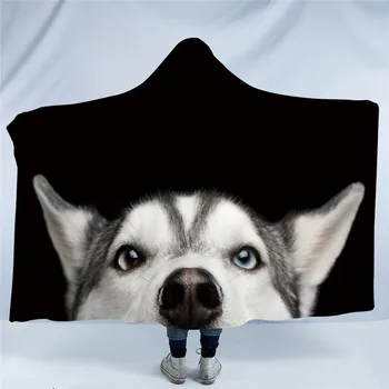 

Pet Dog Collection Hooded Blanket Hippie Pug Sherpa Fleece Wearable Blanket Husky Dachshund Throw Blanket