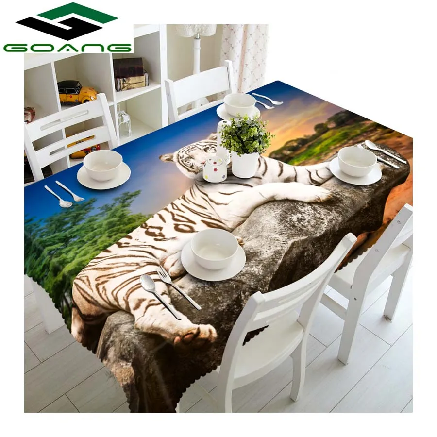 

GOANG tablecloth Waterproof dustproof Thicken table cloth square and round table cover hotel decoration 3d White Tiger