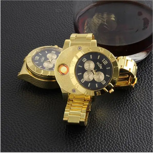 

2018 New USB Charging Lighter Watch Stainless Steel Strap Flameless Cigarette Lighter relogio masculino Men Quartz Wrist Watches
