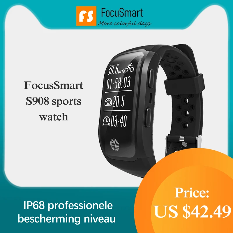 

FocusSmart S908 Bracelet GPS IP68 professional waterproof Sport Modes watchsmart Heart Rate Tracker Smart Band For IOS Andriod