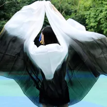 Дизайнерская натуральная шелковая вуаль для танца живота, дешевые вуали для танцев, вуаль для танцев tari perut kostum,, 250*114 см, черный+ белый