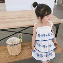 Летние платья для девочек, одежда для маленьких девочек, удобное хлопковое льняное платье с вышивкой, платье на подтяжках