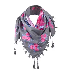 Модные цветочные принты леди шарфы Обёрточная бумага хиджаб хлопок этнических Стиль шаль шарф Для женщин кисточкой полос пашмины шарф Bufanda