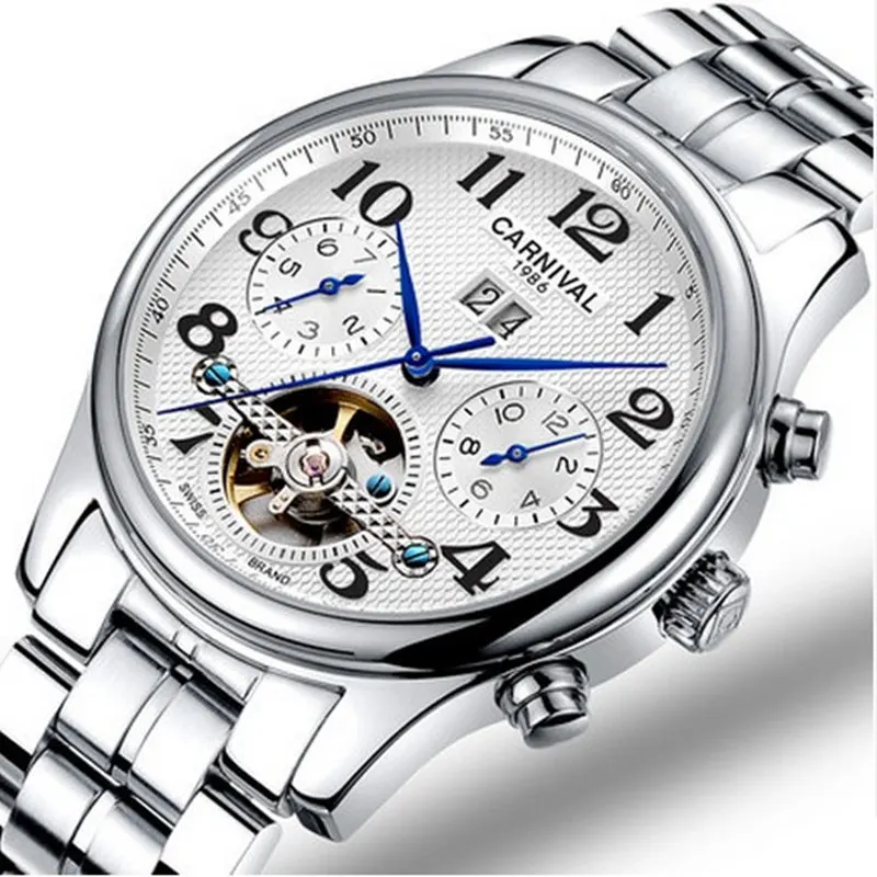 Часы Carnival tourbillon Мужские автоматические механические модные водонепроницаемые