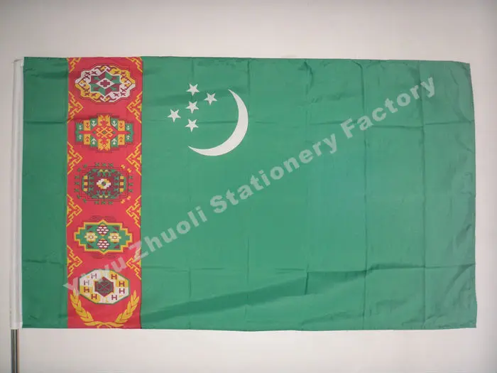 Флаг Туркменистана 150X90 см(3x5FT) 115g полиэстер 100D двойные сшитые Высокое качество