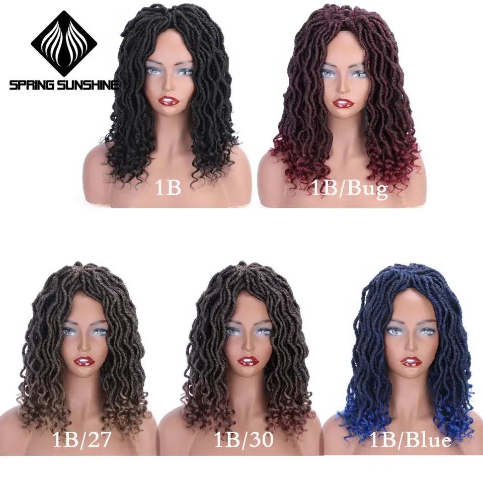 Весенний Солнечный богиня Faux locs Curly 16 дюймов плетеные косы Омбре мягкие натуральные синтетические волосы для наращивания 12 прядей 1 шт