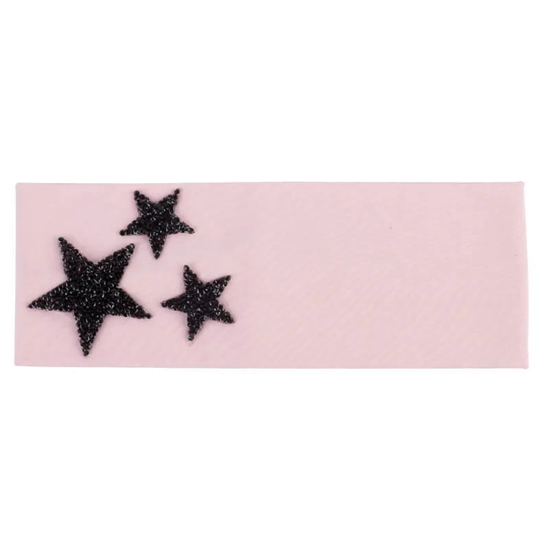 Geebro бренд Для женщин звезды оголовье Модные широкий плоский хлопка повязки для девочек Стразы тюрбан аксессуары для волос - Цвет: Black Pink