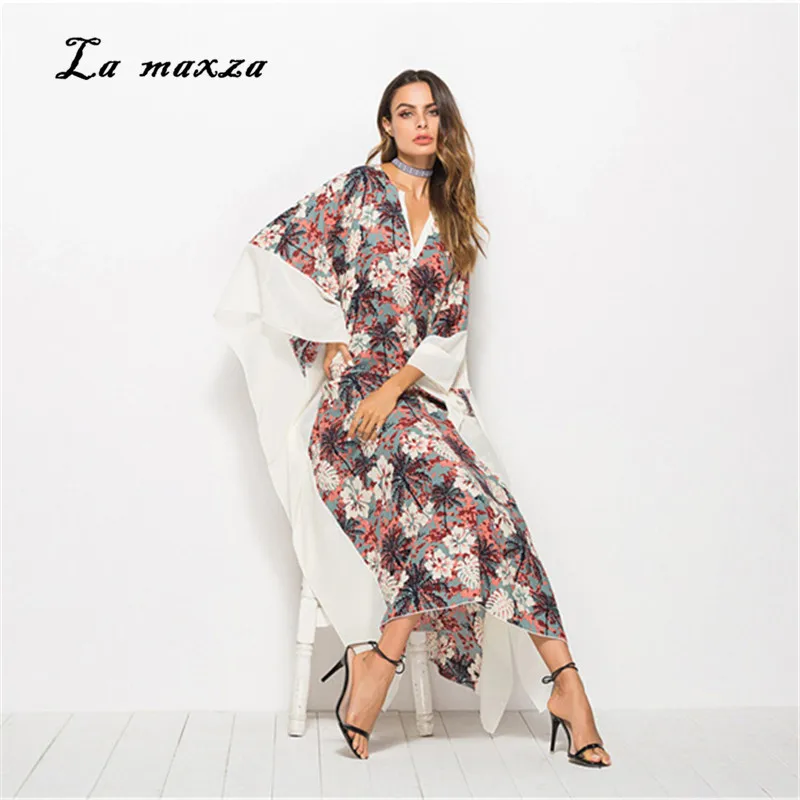 

Abaya Maxi Dress Muslim Women Islamic Robe Print Kaftan Dubai Long Muslim Dubai Dresses Chiffon Evening