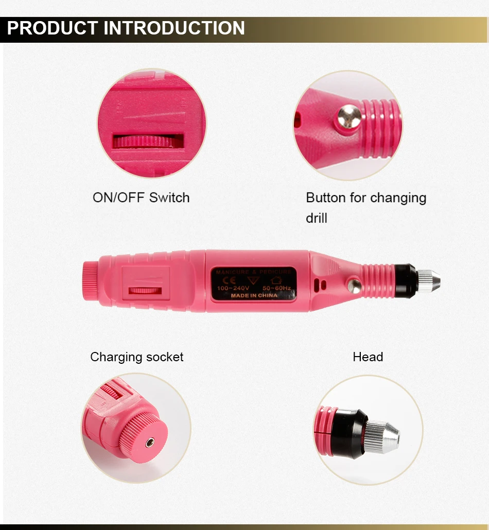 Электрическое сверло для ногтей, аппарат для маникюра, педикюра, дизайн ногтей, фрезы, инструменты для удаления кутикулы, США, ЕС, вилка