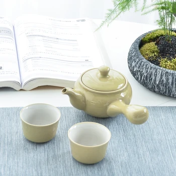 

TANGPIN yelllow ceramic kyusu teapot with 2 teacups chinese kung fu tea set drinkware