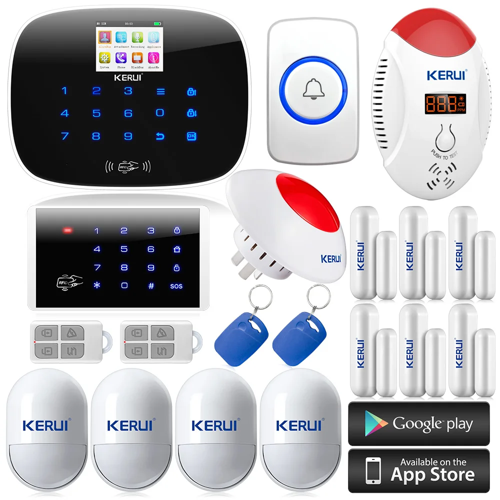 

Wireless SOS APP control LCD Touch Screen GSM SMS Family anti-theft Alarm Security System+LCD Keyboard+Strobe Siren+CO Detector