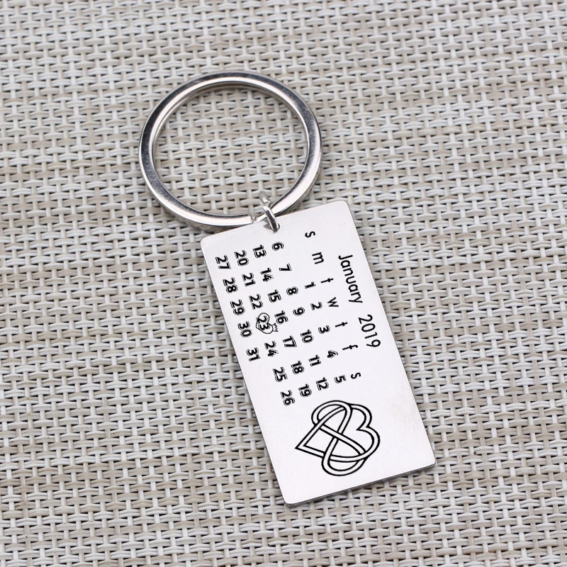 

Infinite Love Heart Calendar Keychain Customized Private For Baby Birthday Love Memorial Jewelry Keyring Men Women Gift