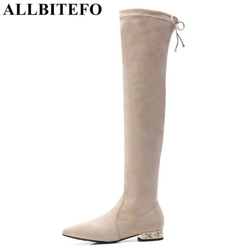 

ALLBITEFO elastic flock rhinestone women high boots fashion over knee boots sexy high heel Spring Autumn thigh high boots shoes