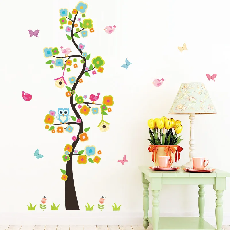 Виниловые наклейки на стену с изображением животных, совы, бабочки, цветов, дерева для детской комнаты, для мальчиков и девочек, домашний декор, для дивана, гостиной, Наклейки на стены, детские наклейки