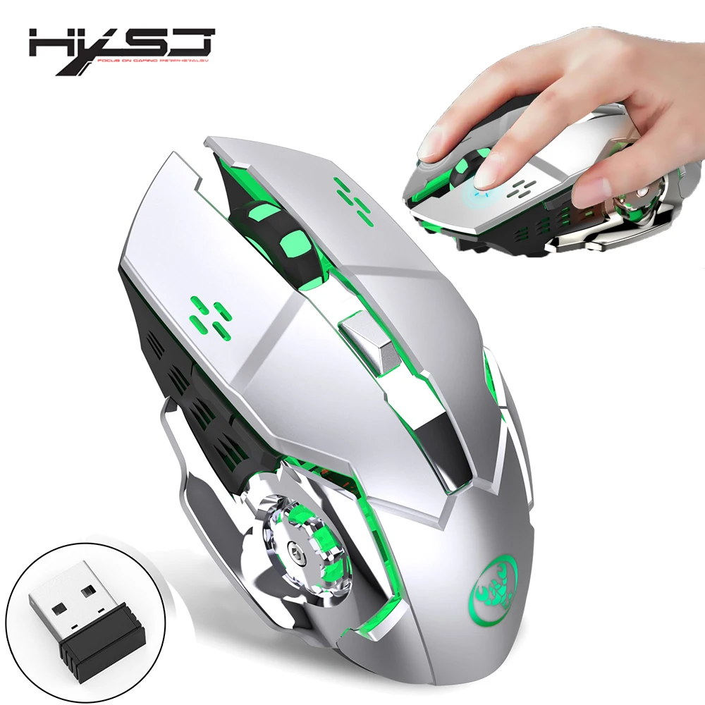 

HXSJ 2.4G gaming mouse 2400 dpi rechargeable gray 7 color backlight can be turned off PC mouse for wireless laptop USB