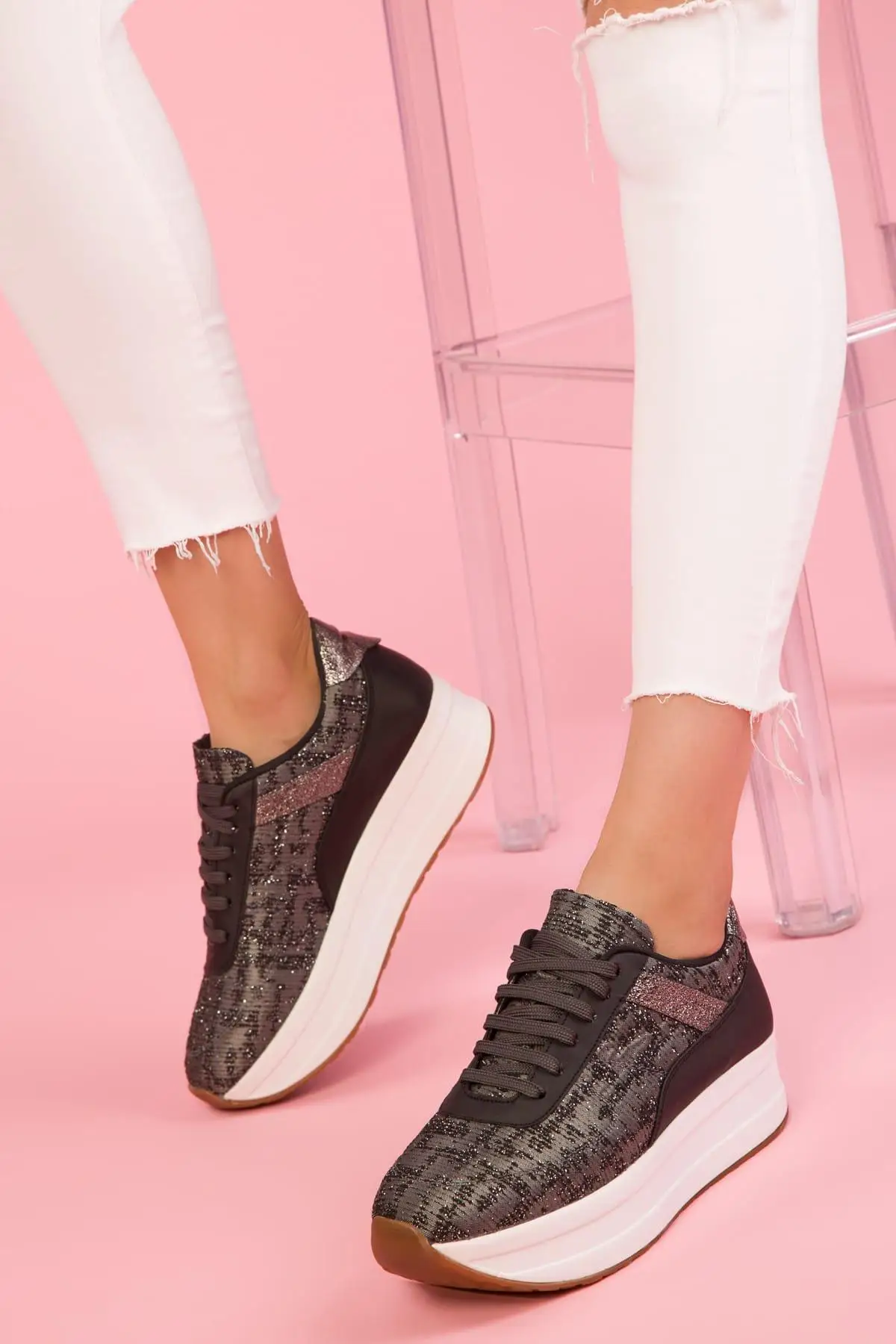 

Soho Cool Bronze Color Women Sneaker Shoes Thick White Platform Women Chunky Sports Shoes Casual Lace-up Sneakers Female 13380