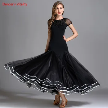 

Adult Ballroom Dance Dress Performance Clothing Short Sleeves Embroider Dresses Women Latin Ballroom Waltz Competition Costumes