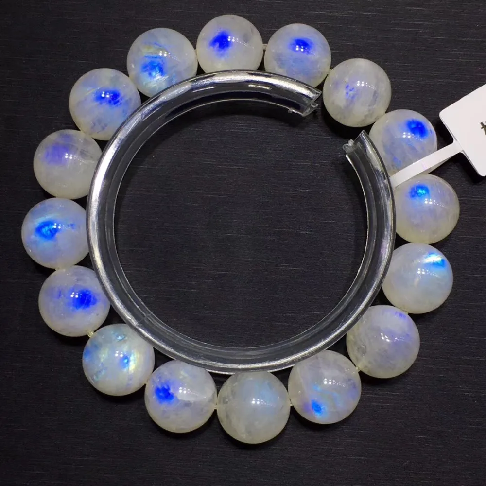 13 мм натуральный голубой свет лунный камень браслет для женщин мужчин Подарочный Шарм стрейч камень кристалл круглый модный браслет из