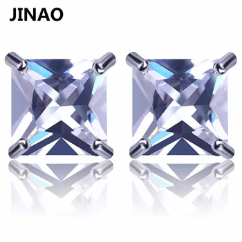 

JINAO Hip Hop Rock Earring Gold/Silver Color Iced Out Big Micro Pave 8mm CZ Stone Lab D Stud Earrings With Screw Back For Male