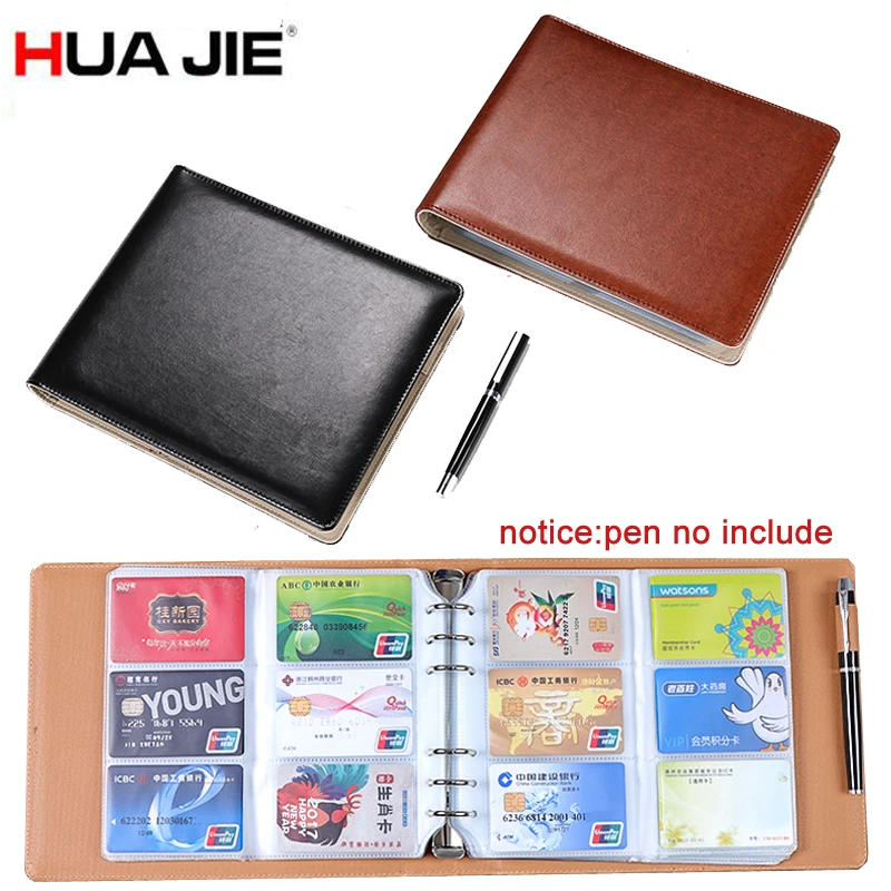 

HUA JIE 360 Slots Spring Binder Business Card Stock Case Men Credit/Name/ID/Band Card Holder Book PU Leather Protector Organizer