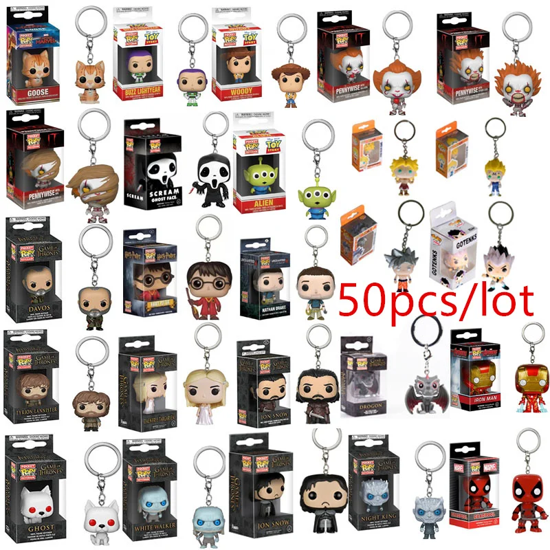

FUNKO POP 50PCS/Lot Marvel Pocket Keychain Game of Thrones Dragon Ball Toy Story Goose PVC Action Figure Toys For Shop Wholesale