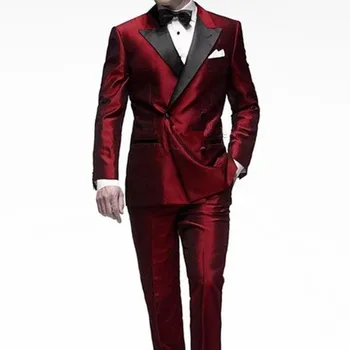 

Dark Red Mens Suits Groom Tuxedos Best Man Suit stage wear Blazer (Jacket+Pants+Tie)2020 Groomsmen Wedding Party Dinner men suit