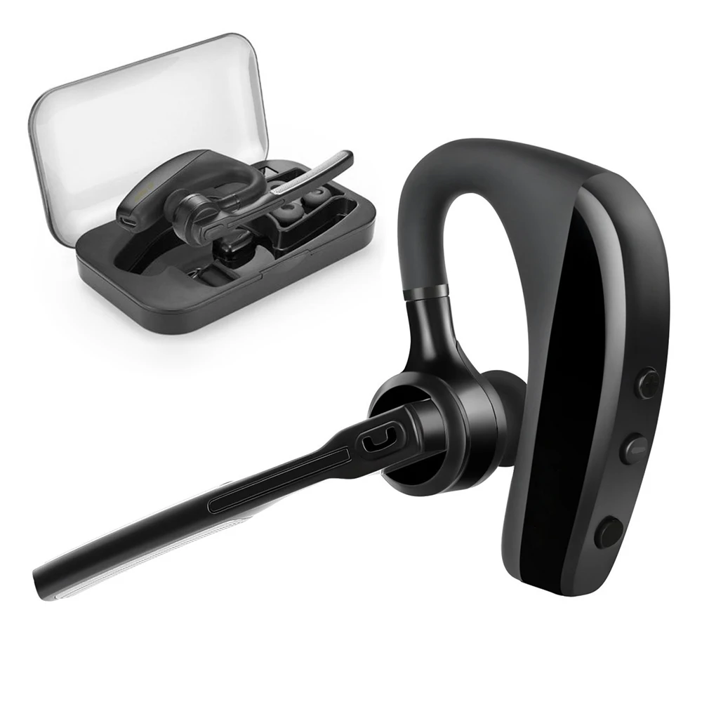 

Business Handsfree Bluetooth Earphone Wireless Headset with Noise Canceling Ear Hook with voice control to answer For Driving