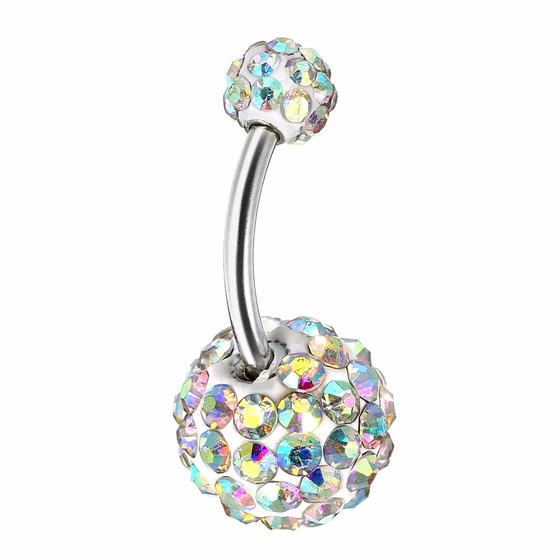 1Pcs Colorful Ball Navel Belly Ring Shellhard Stainless Steel Barbell Rhinestone Crystal Navel Studs Rings Body Piercing Jewelry