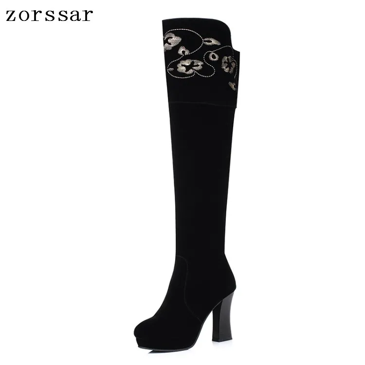 

{Zorssar} Flock Leather Women Over the knee Boots Winter Warm Short Plush Inside Female High Boots Platform High Heel Women Shoe